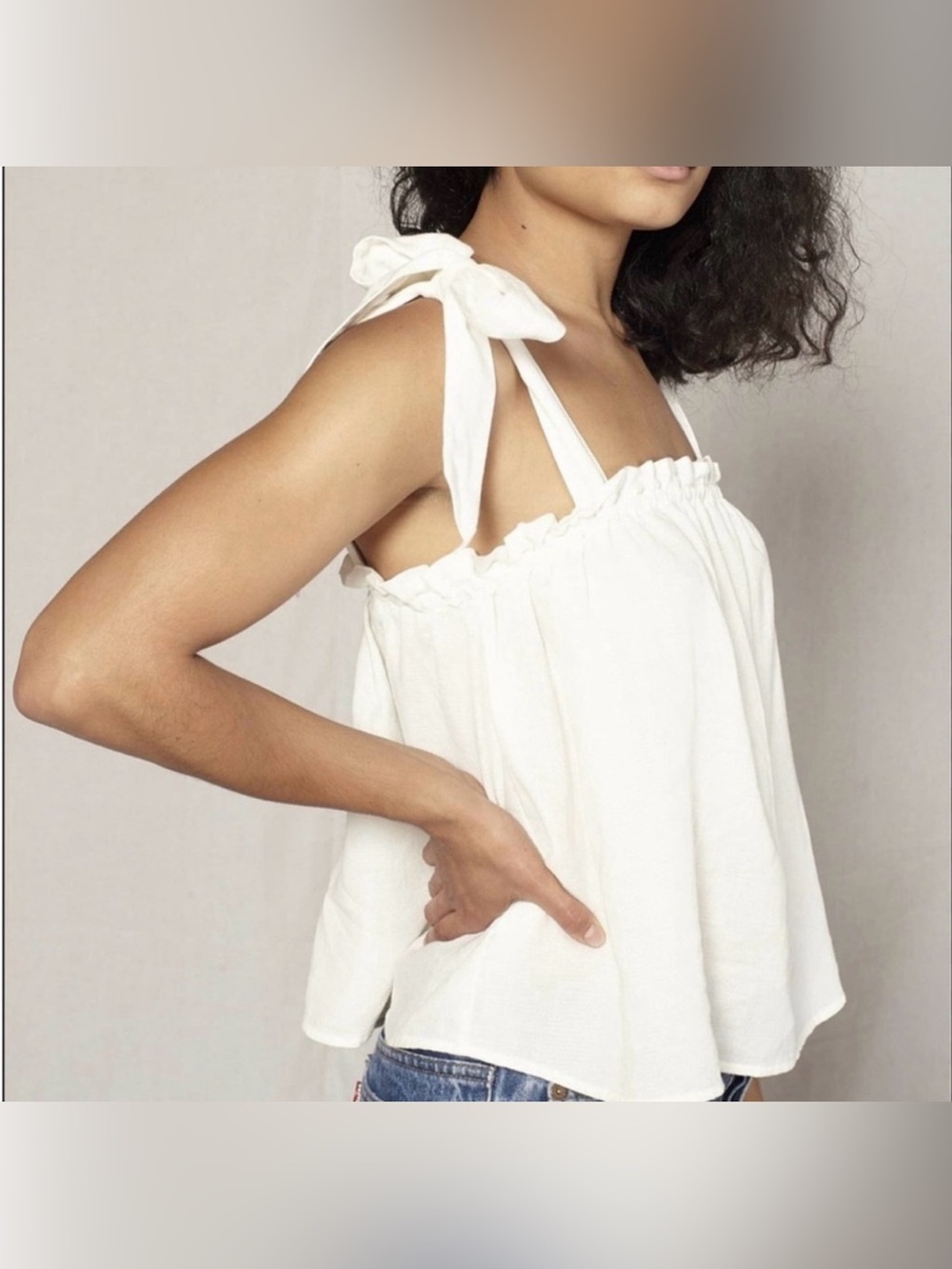 Outerknown Cream White Smocked Tie Strap Flowy Oasis Top XS